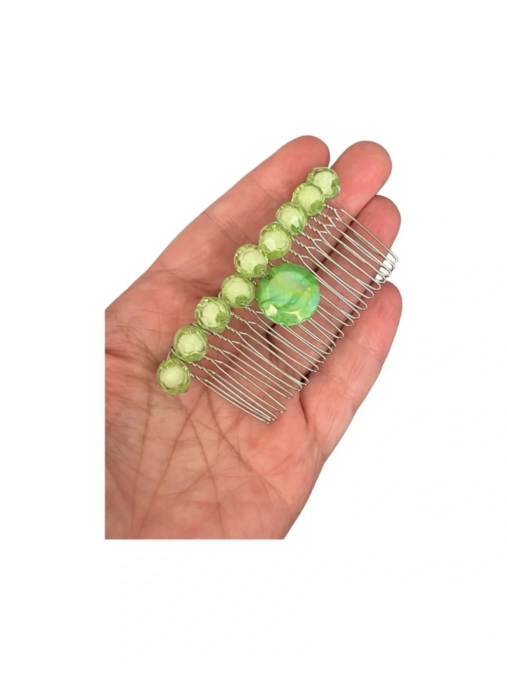 Green Beaded Hair Comb - Decorative Womens Hair Accessory FINAL PRICE DROP